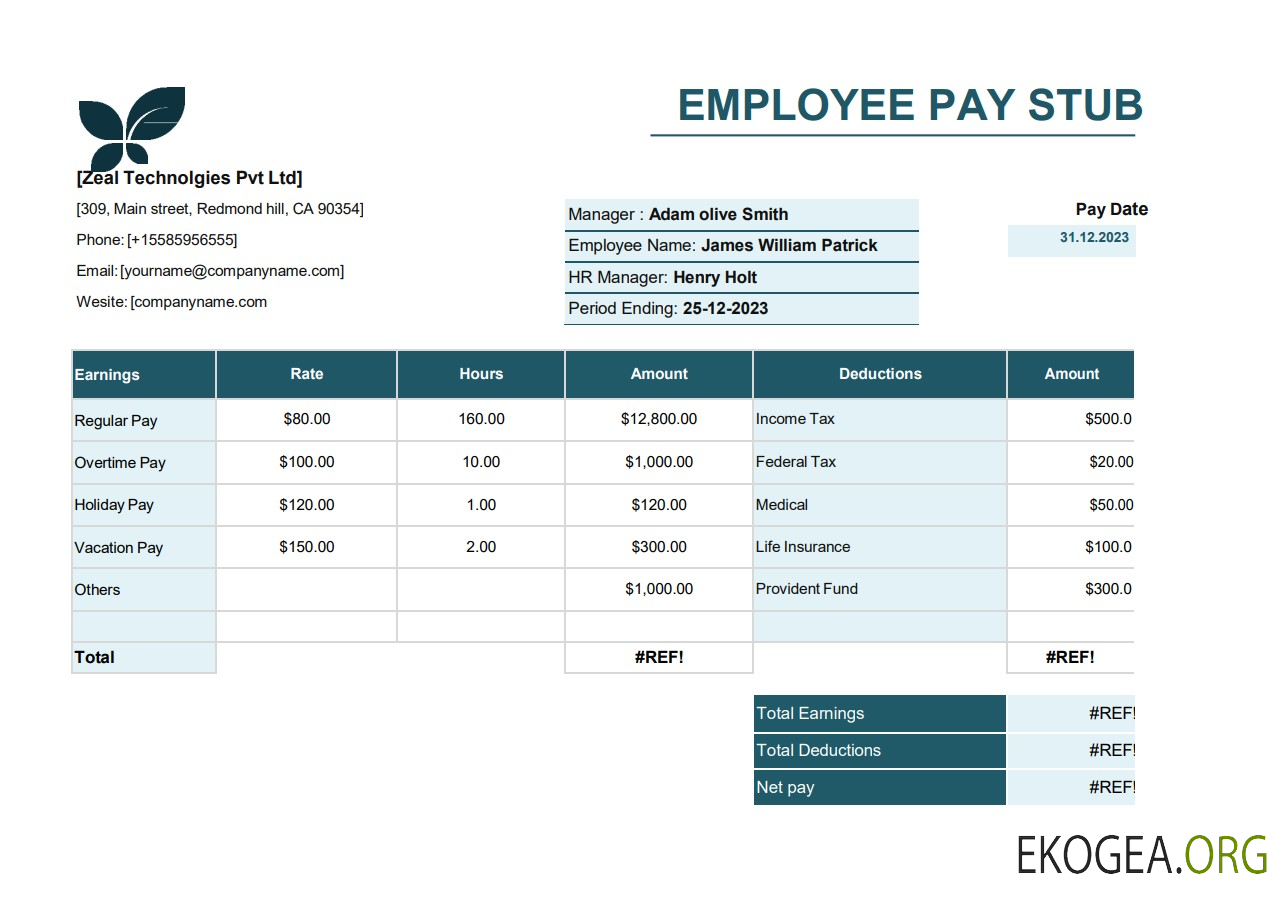 Modèle Word et PDF du bulletin de paie de l'employé, version 5